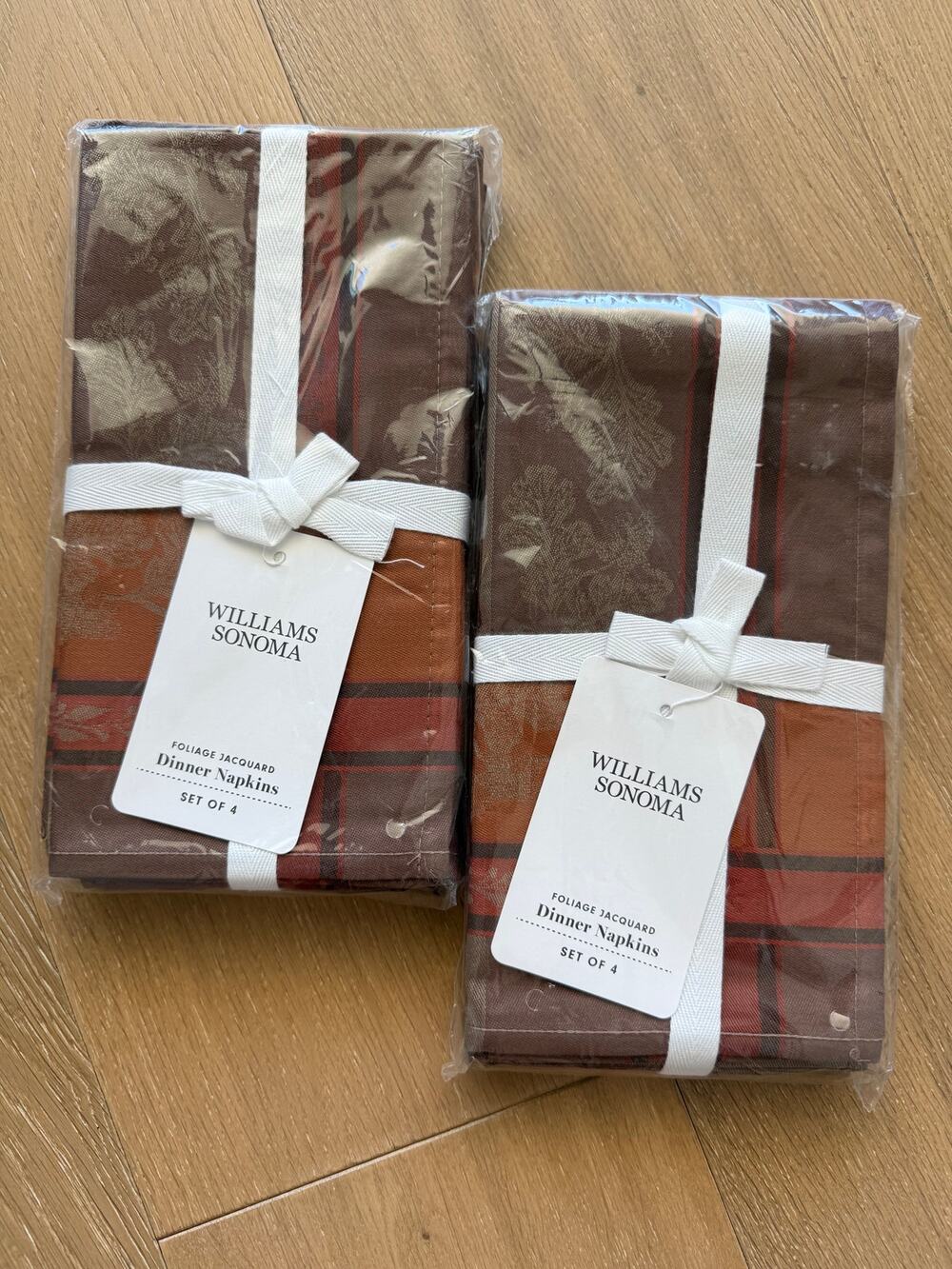 New Williams Sonoma Foliage Jacquard Dinner Napkins Set 8 Multi